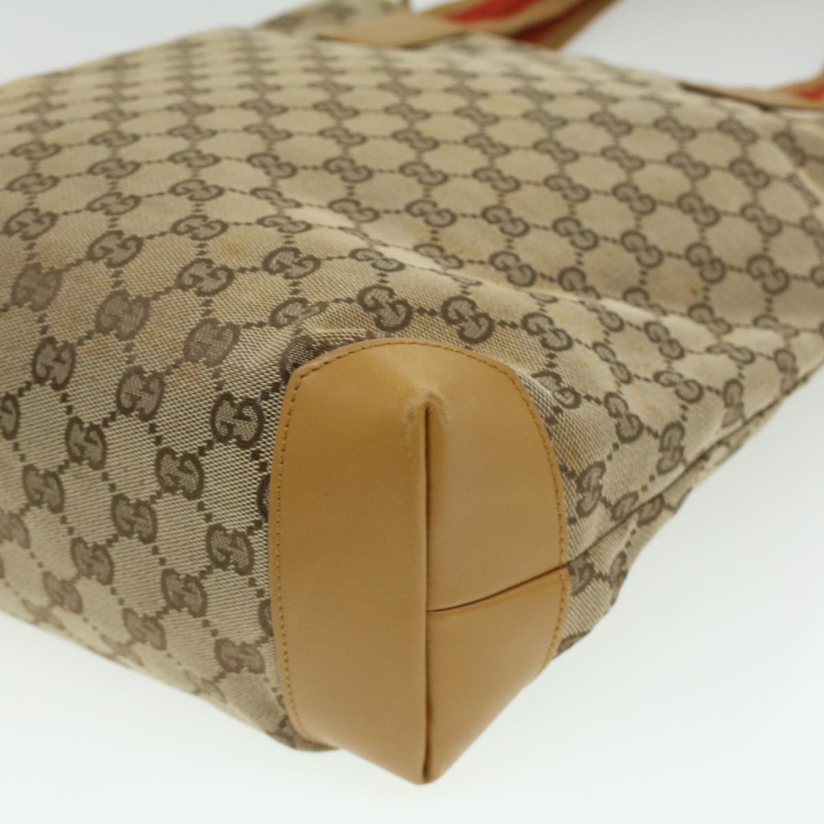 GUCCI Sherry Line GG Canvas Tote Bag Beige Red Brown th3191