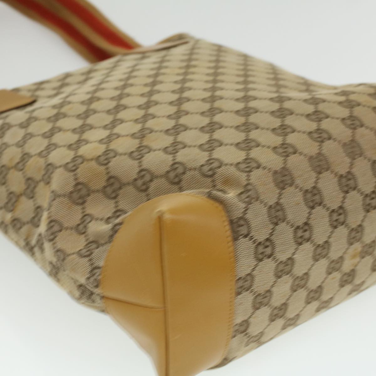 GUCCI Sherry Line GG Canvas Tote Bag Beige Red Brown th3191