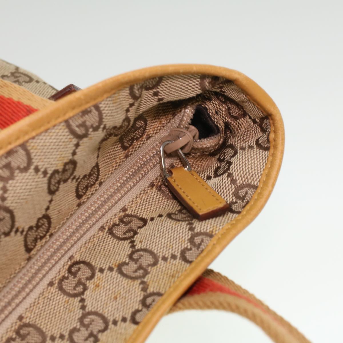 GUCCI Sherry Line GG Canvas Tote Bag Beige Red Brown th3191