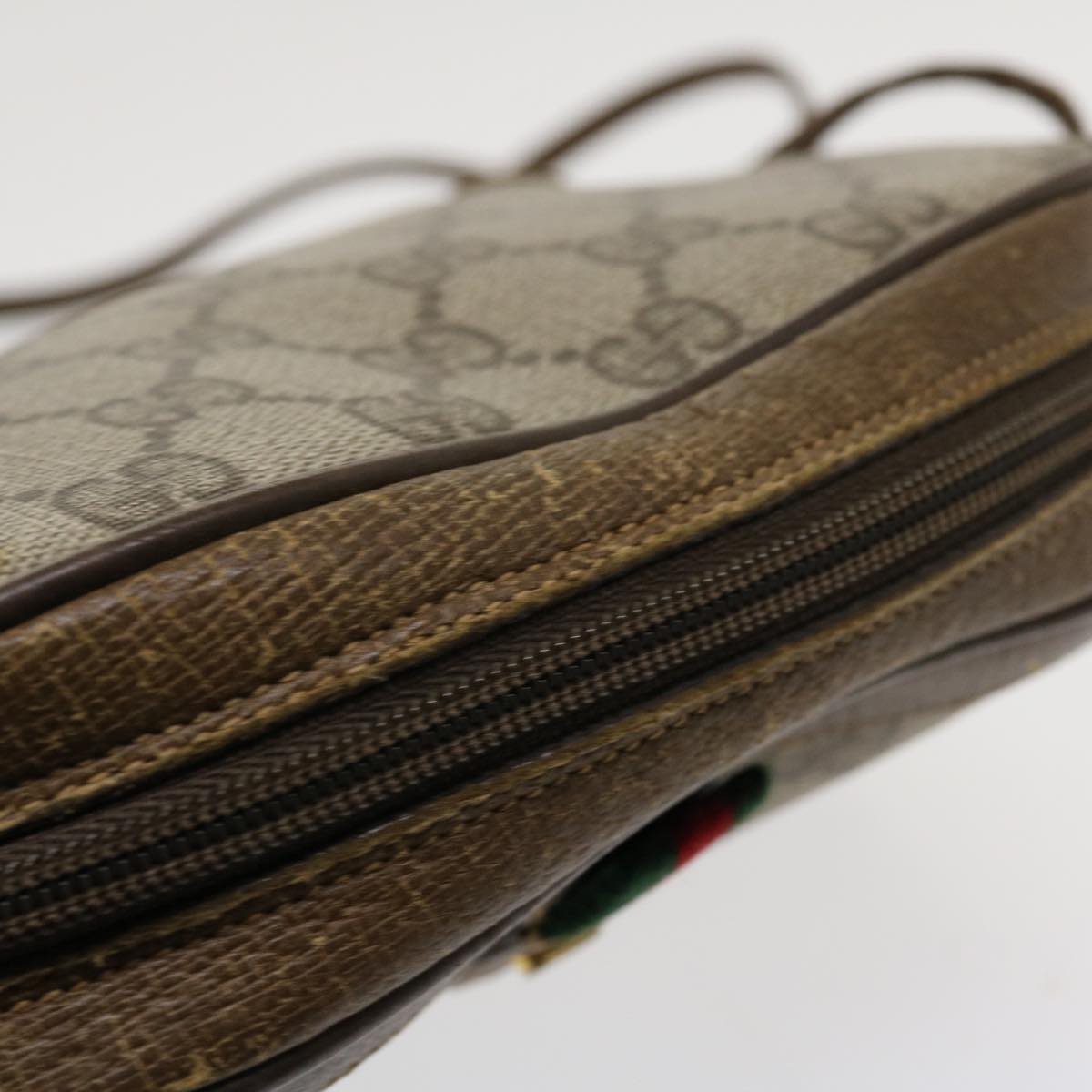 GUCCI GG Canvas Web Sherry Line Shoulder Bag PVC Leather Beige Red th3355