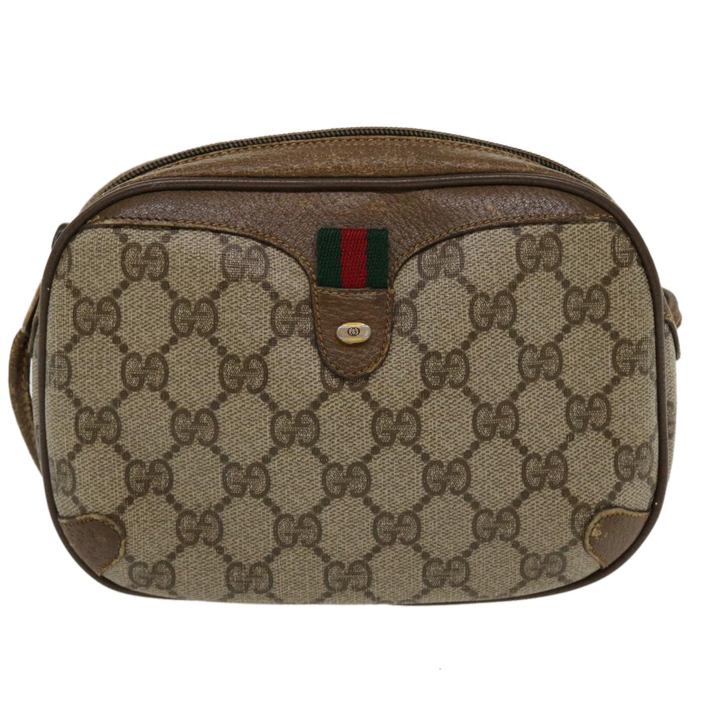 GUCCI GG Canvas Web Sherry Line Shoulder Bag PVC Leather Beige Red th3355