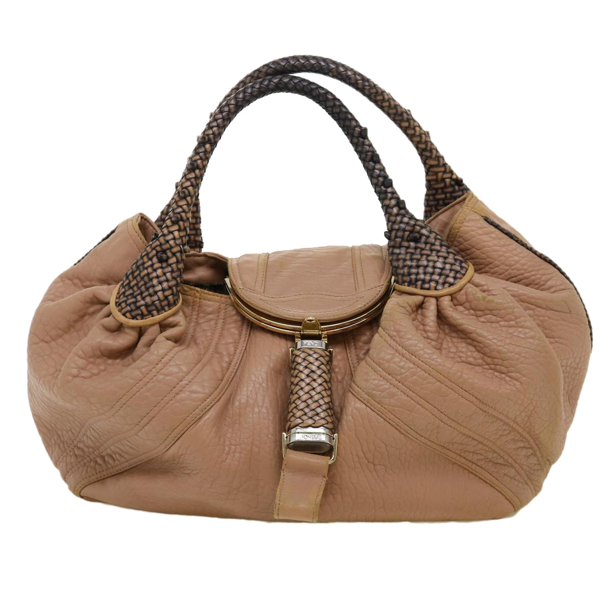 FENDI Spy bag Hand Bag Leather Beige 2415-8BR511-RO1-088 th3457