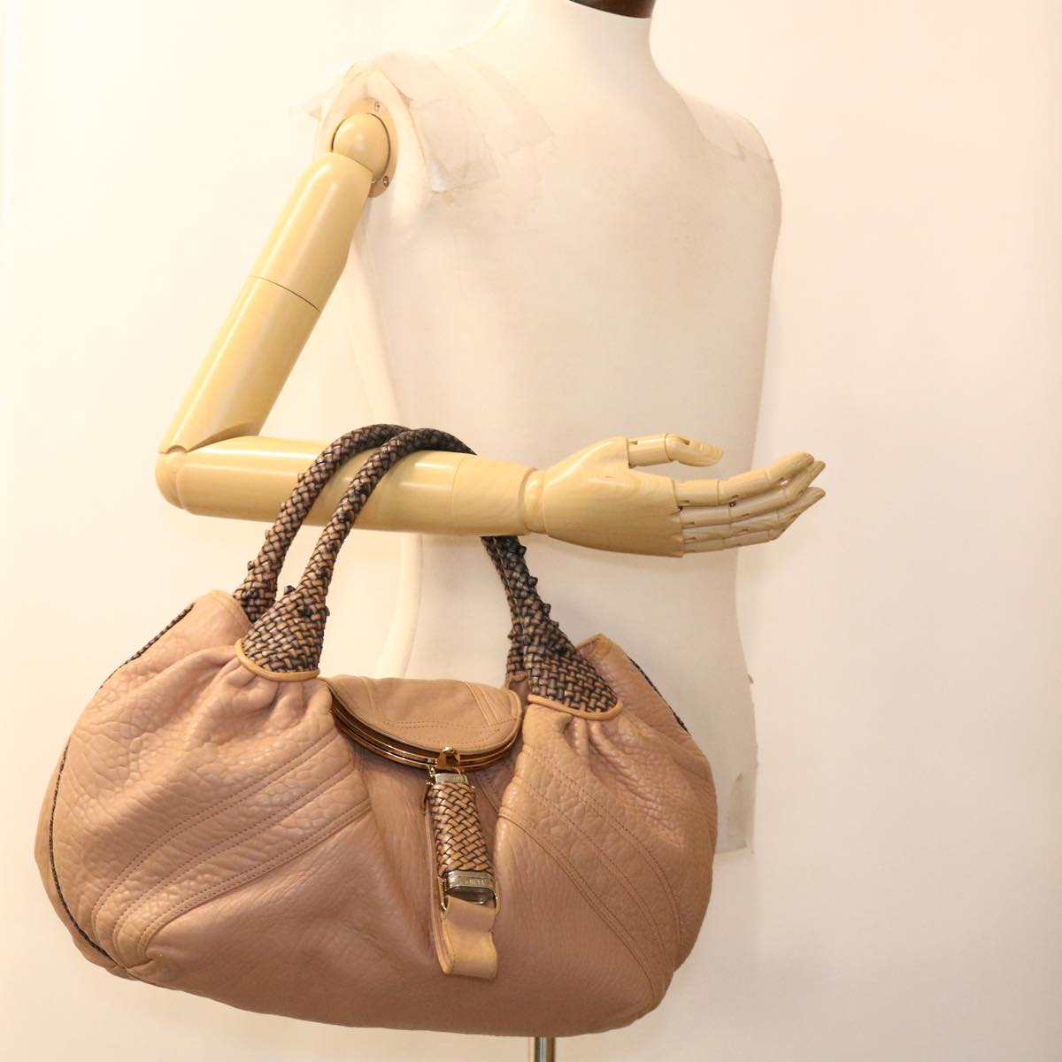 FENDI Spy bag Hand Bag Leather Beige 2415-8BR511-RO1-088 th3457