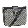GUCCI GG Canvas Shoulder Bag PVC Leather Gray Navy th3458