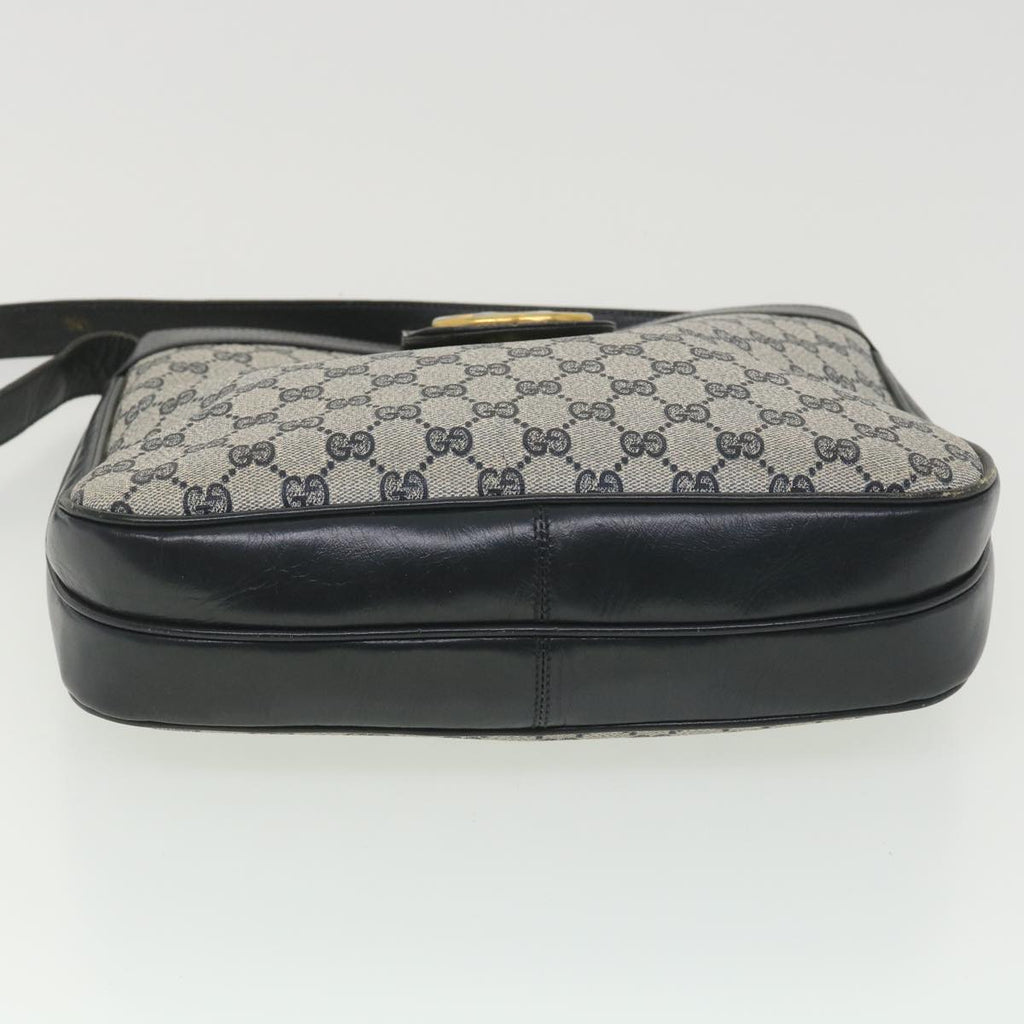 GUCCI GG Canvas Shoulder Bag PVC Leather Gray Navy th3458