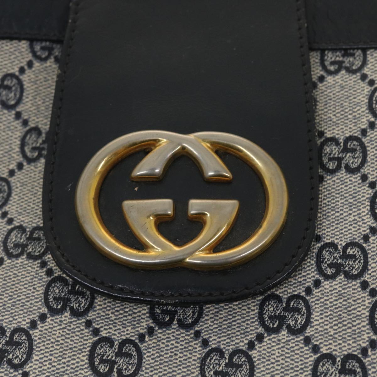 GUCCI GG Canvas Shoulder Bag PVC Leather Gray Navy th3458