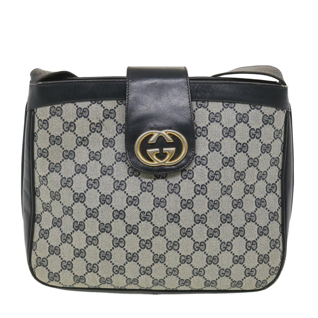 GUCCI GG Canvas Shoulder Bag PVC Leather Gray Navy th3458