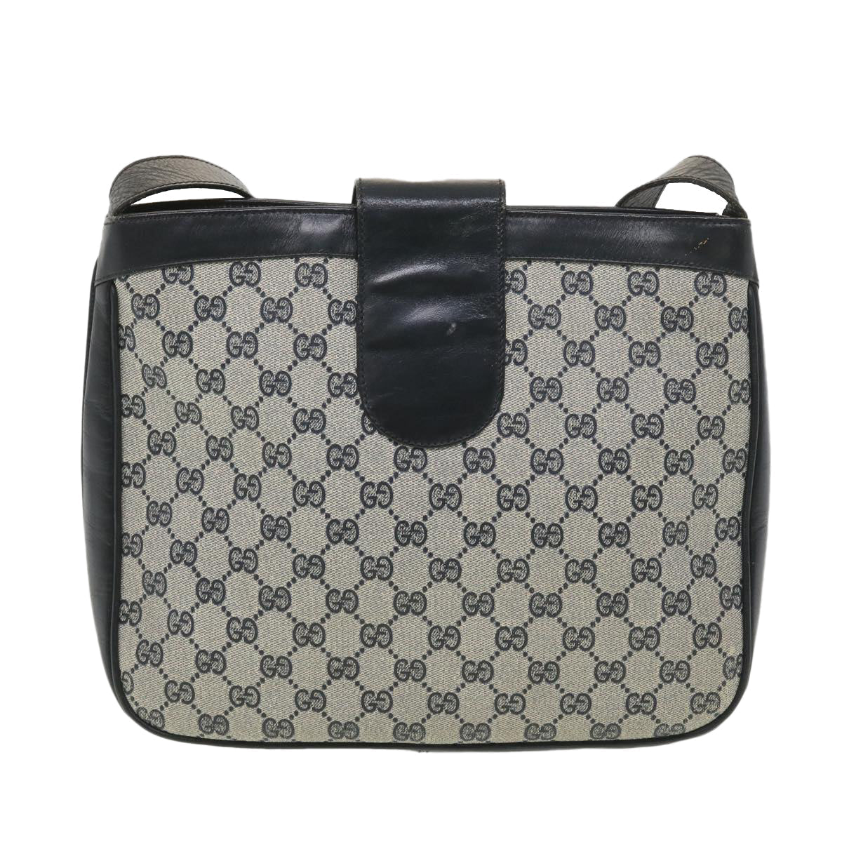 GUCCI GG Canvas Shoulder Bag PVC Leather Gray Navy th3458