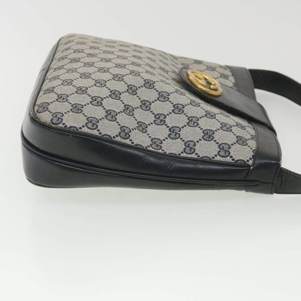 GUCCI GG Canvas Shoulder Bag PVC Leather Gray Navy th3458