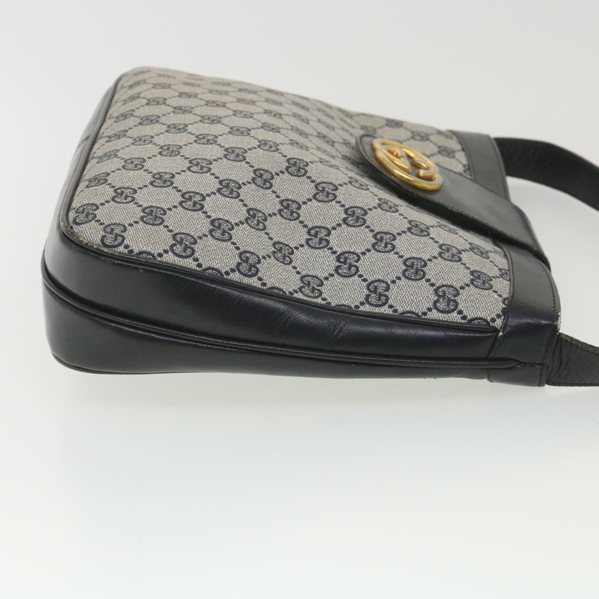 GUCCI GG Canvas Shoulder Bag PVC Leather Gray Navy th3458