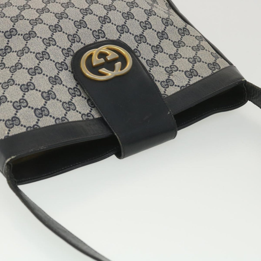 GUCCI GG Canvas Shoulder Bag PVC Leather Gray Navy th3458