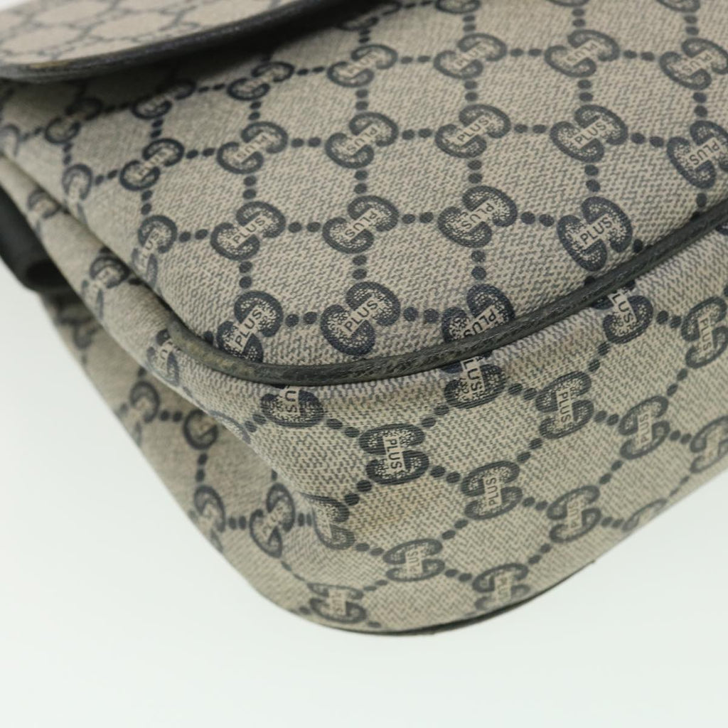GUCCI GG Plus Canvas Shoulder Bag PVC Leather Gray Navy th3486