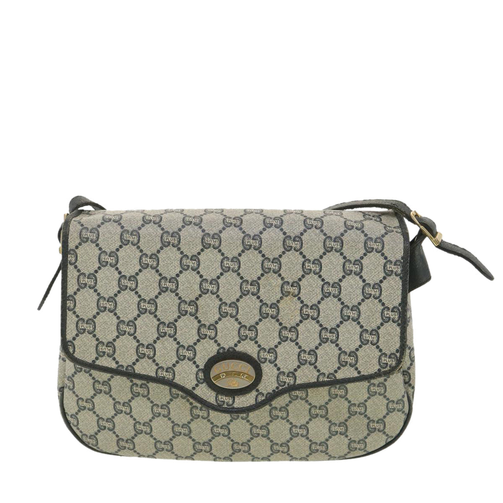 GUCCI GG Plus Canvas Shoulder Bag PVC Leather Gray Navy th3486