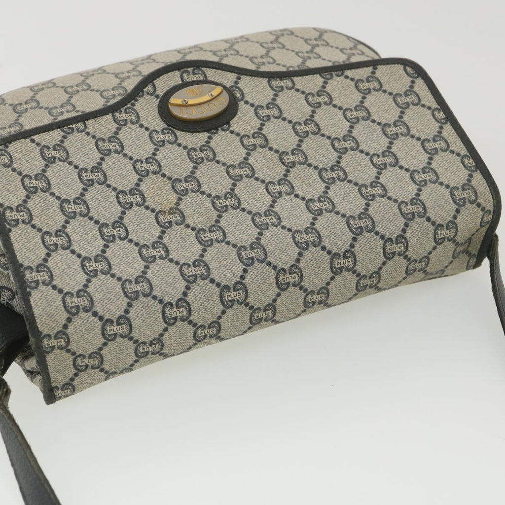GUCCI GG Plus Canvas Shoulder Bag PVC Leather Gray Navy th3486