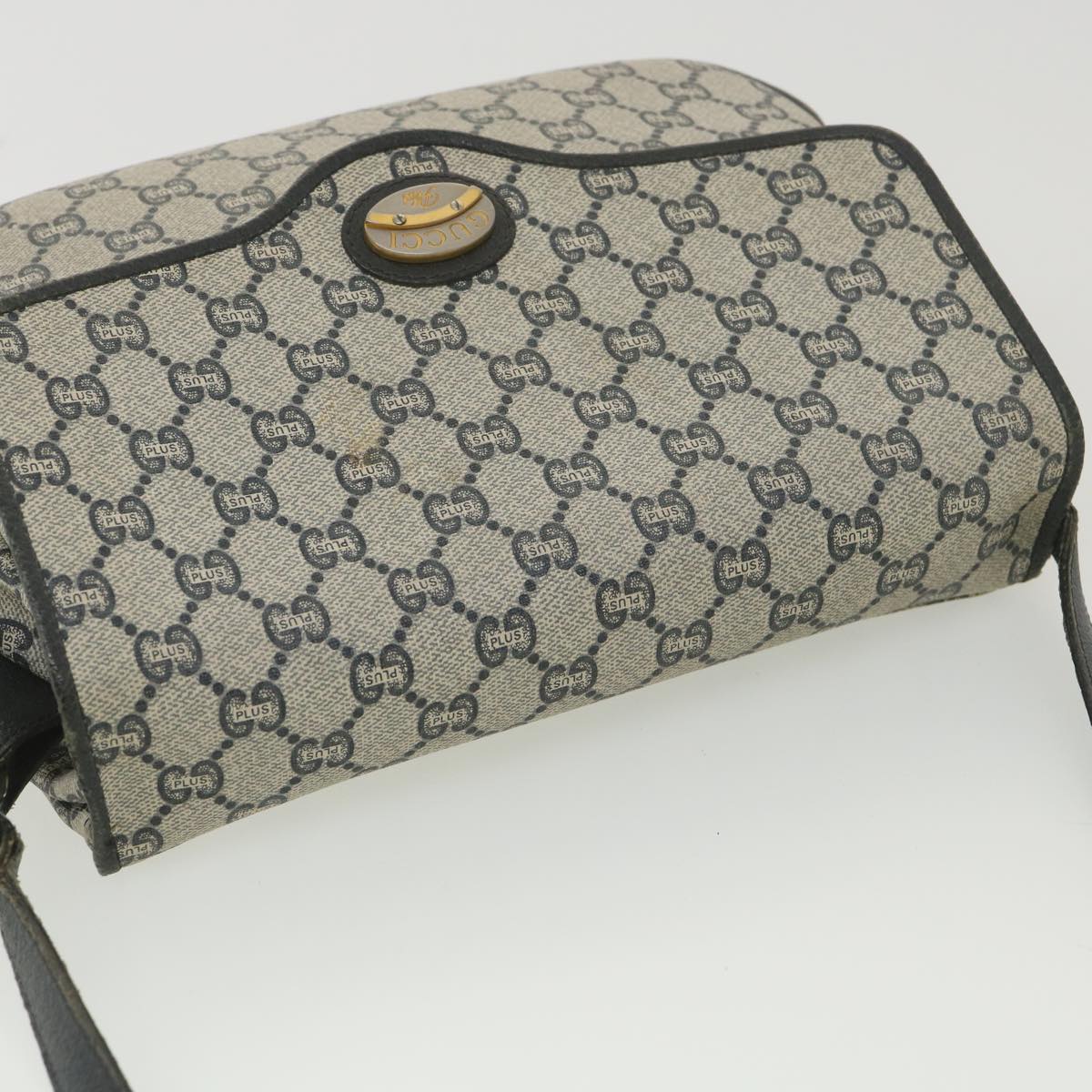 GUCCI GG Plus Canvas Shoulder Bag PVC Leather Gray Navy th3486
