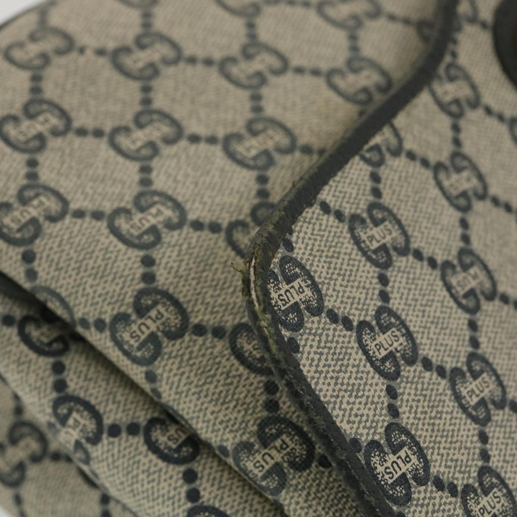 GUCCI GG Plus Canvas Shoulder Bag PVC Leather Gray Navy th3486