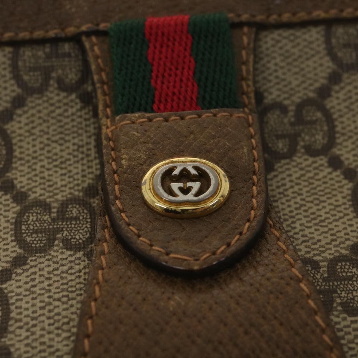 GUCCI GG Canvas Web Sherry Line Clutch Bag Beige Red Green 89 01 033 th3487