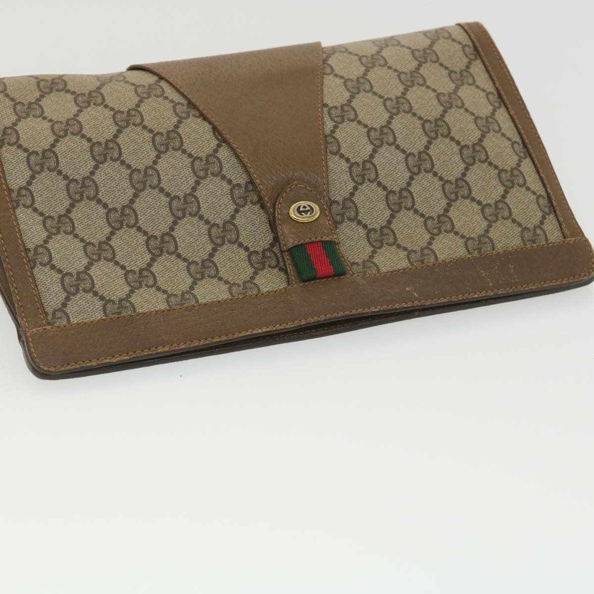 GUCCI GG Canvas Web Sherry Line Clutch Bag Beige Red Green 89 01 033 th3487