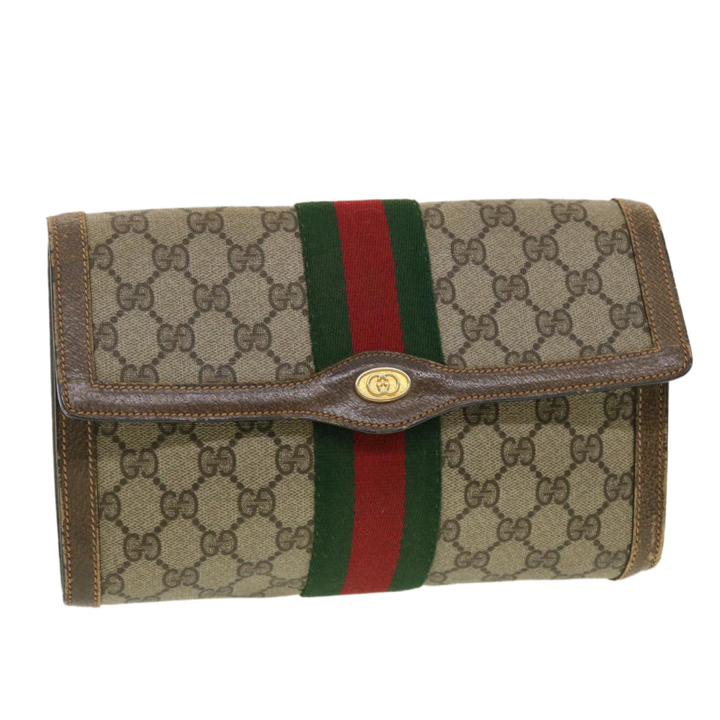 GUCCI GG Canvas Web Sherry Line Clutch Bag Beige Red Green 8901006 th3548