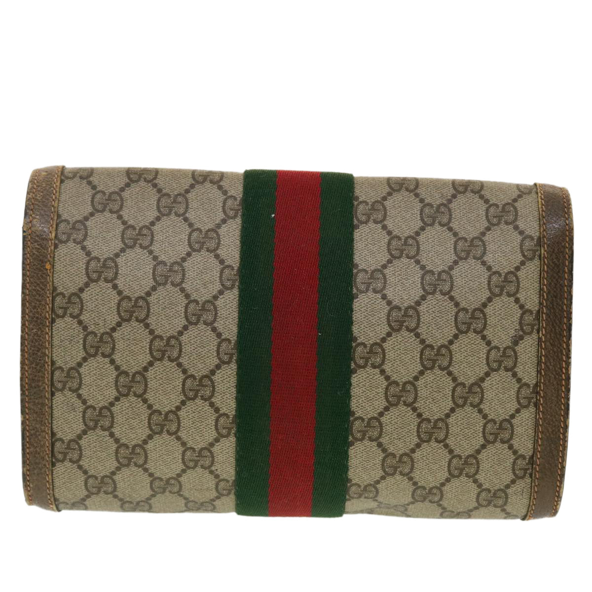 GUCCI GG Canvas Web Sherry Line Clutch Bag Beige Red Green 8901006 th3548