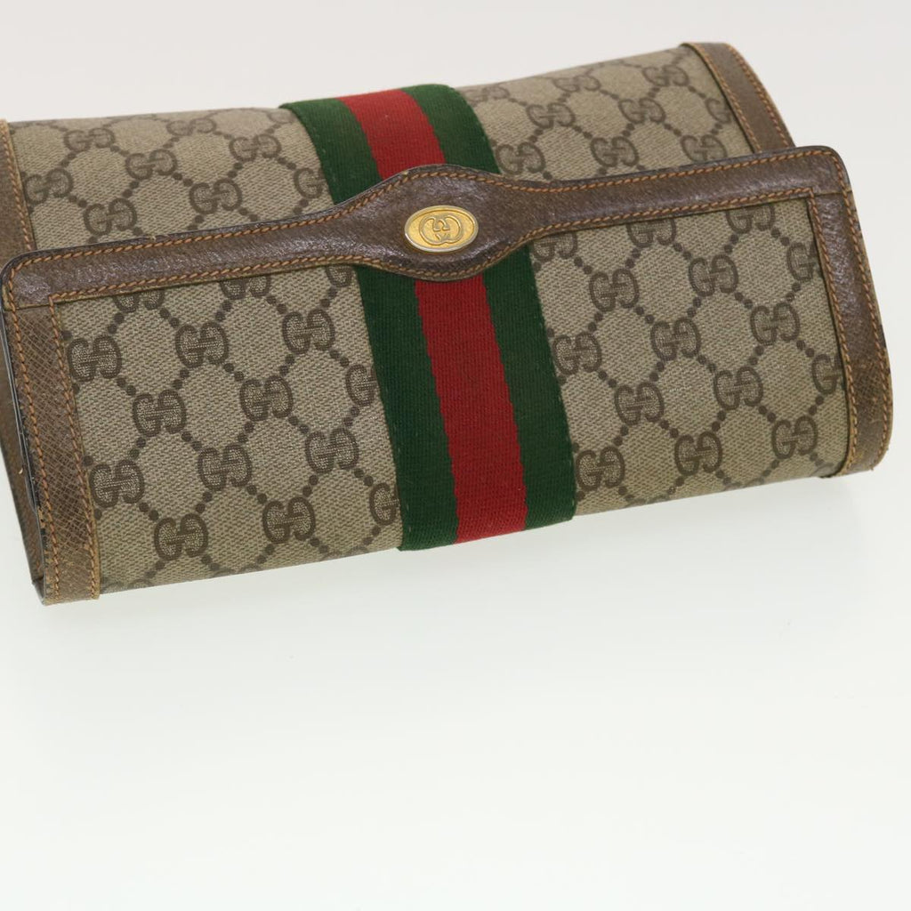 GUCCI GG Canvas Web Sherry Line Clutch Bag Beige Red Green 8901006 th3548