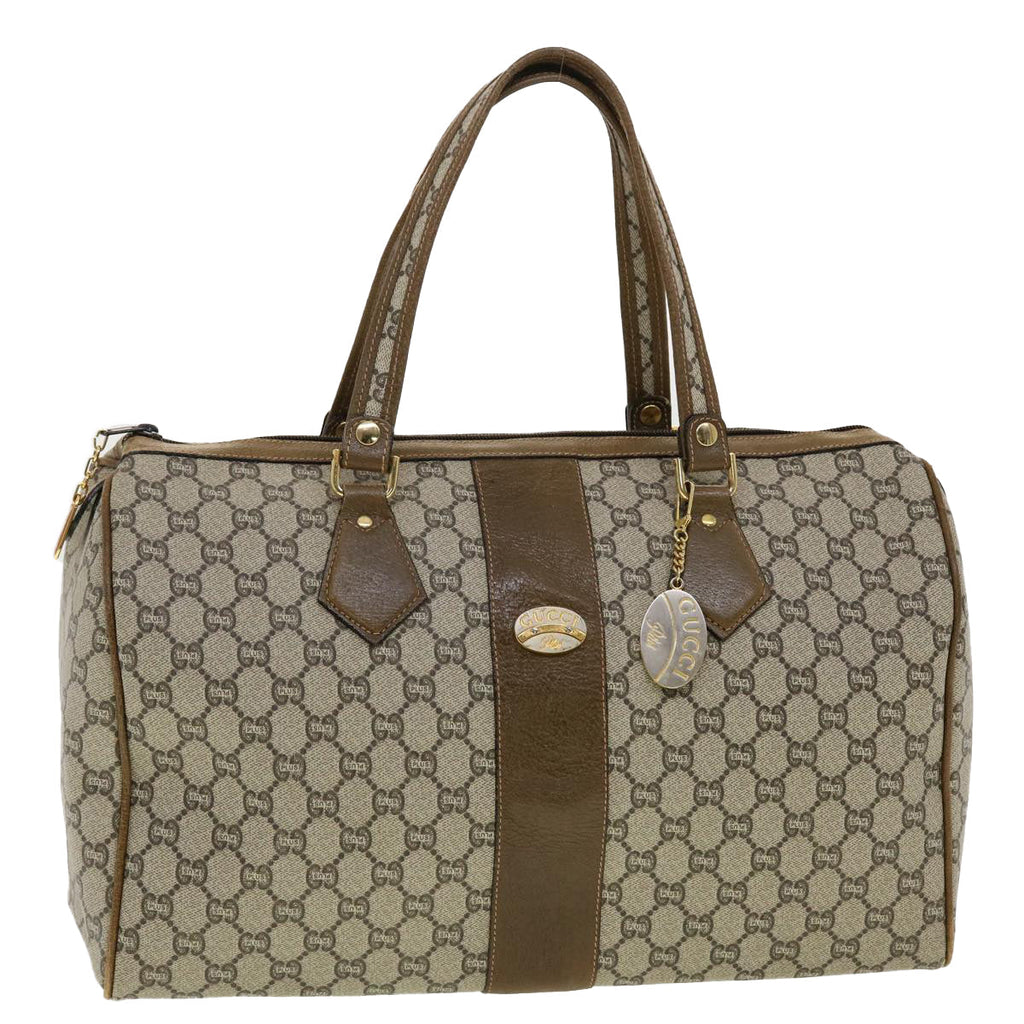 GUCCI GG Plus Canvas Boston Bag PVC Leather Beige th3568