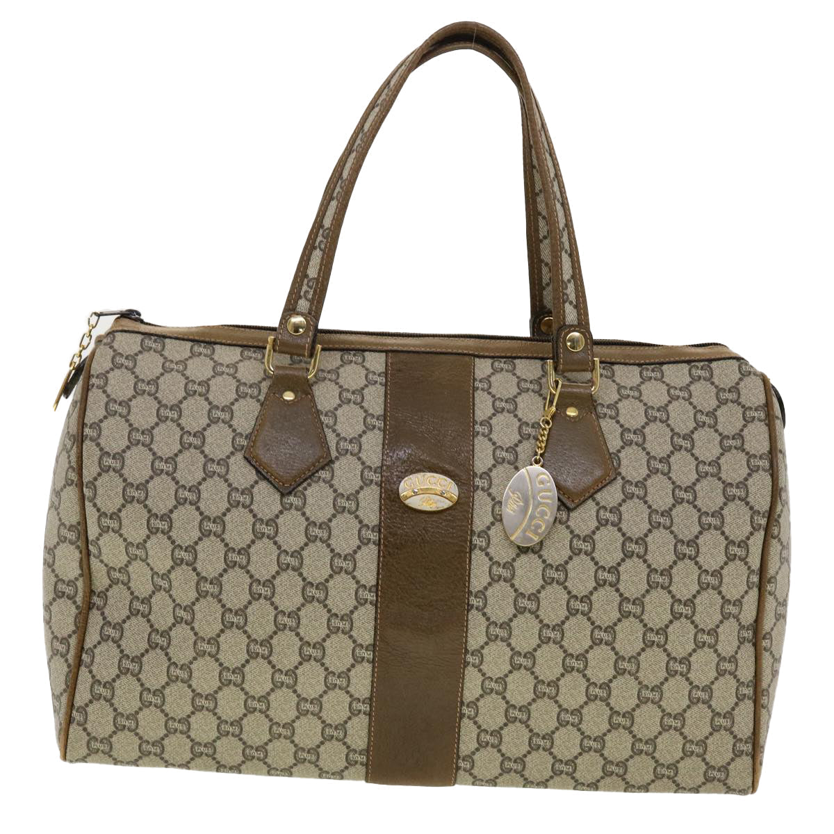 GUCCI GG Plus Canvas Boston Bag PVC Leather Beige th3568