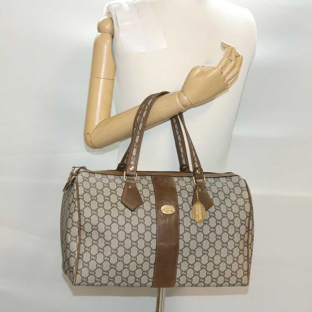 GUCCI GG Plus Canvas Boston Bag PVC Leather Beige th3568