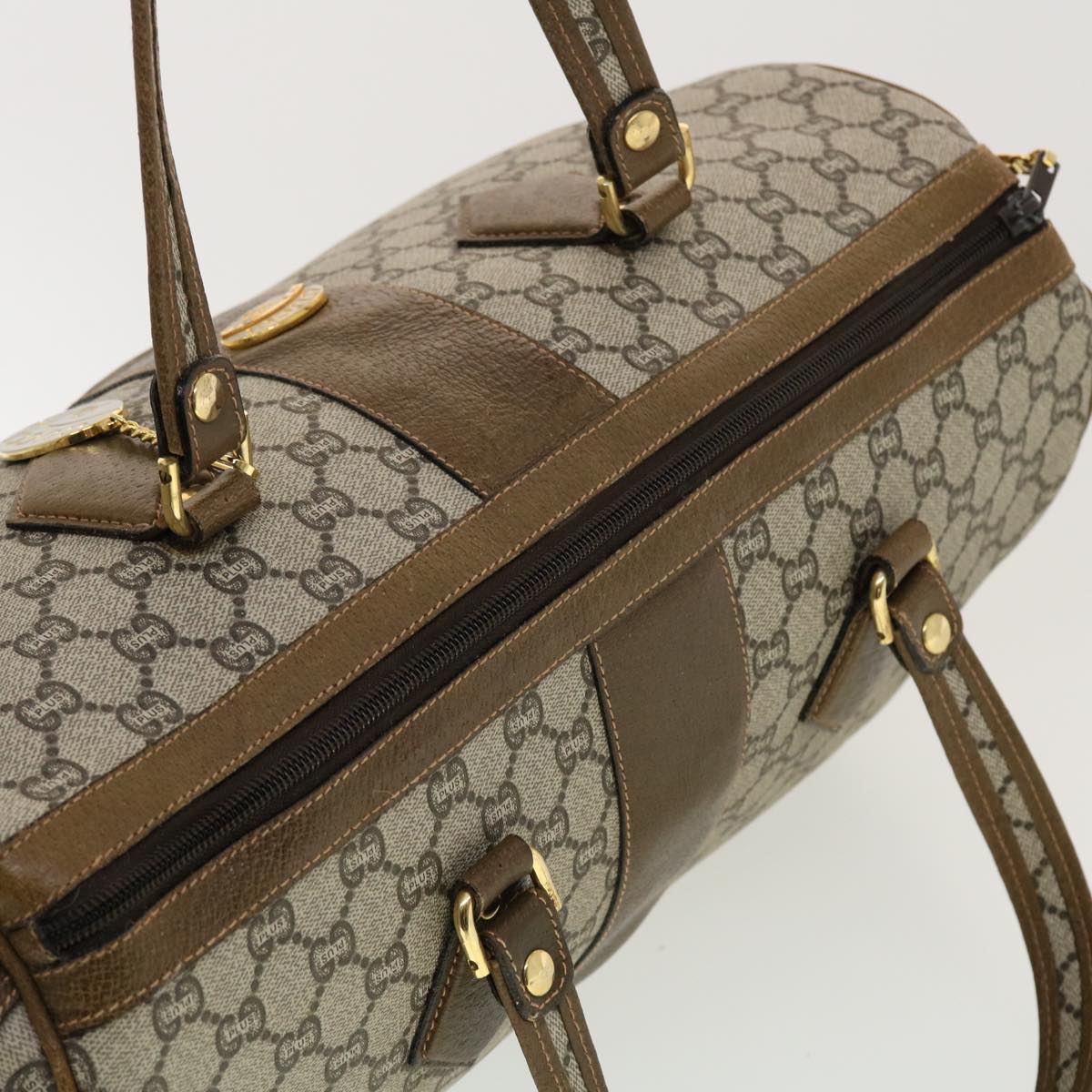 GUCCI GG Plus Canvas Boston Bag PVC Leather Beige th3568