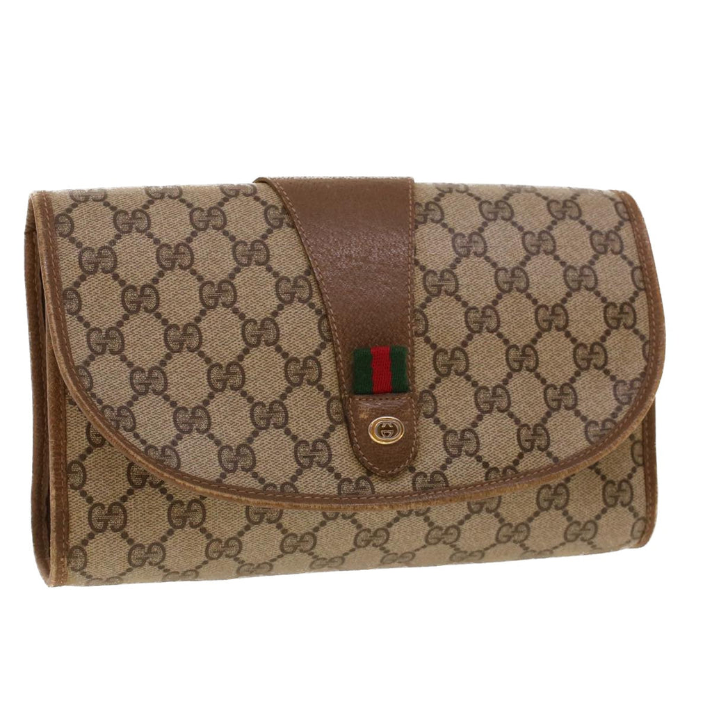 GUCCI GG Canvas Web Sherry Line Clutch Bag Beige Red Green 89.01.030 th3599