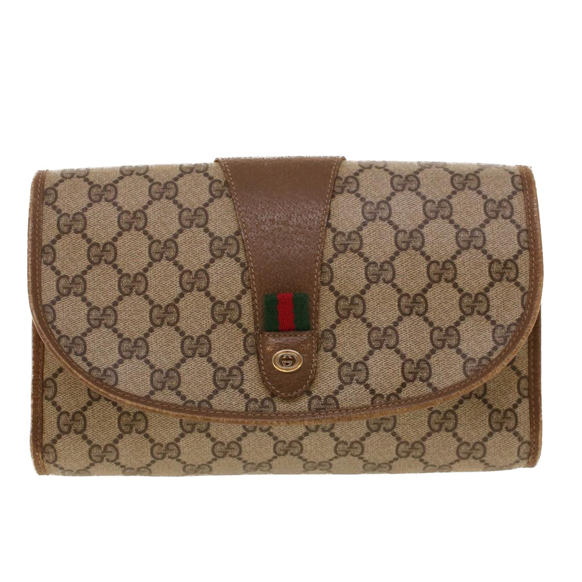 GUCCI GG Canvas Web Sherry Line Clutch Bag Beige Red Green 89.01.030 th3599