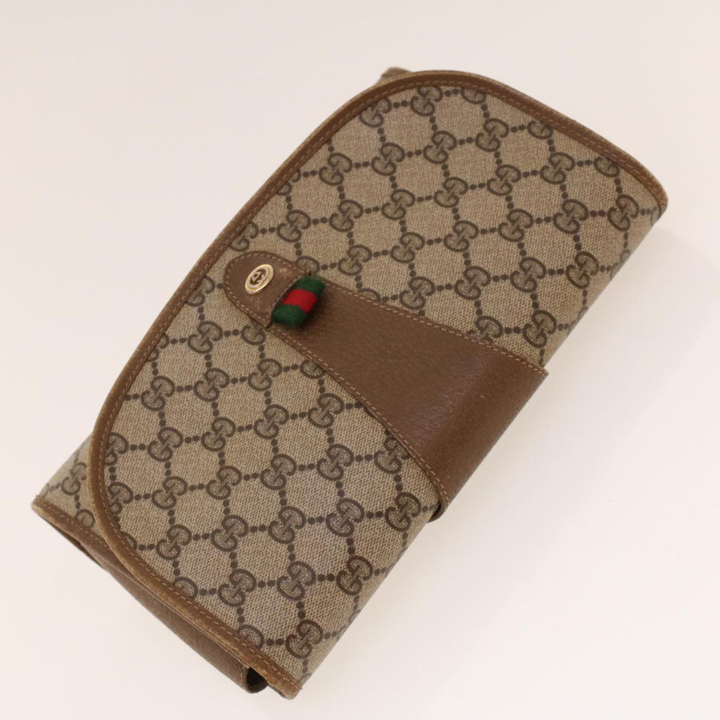 GUCCI GG Canvas Web Sherry Line Clutch Bag Beige Red Green 89.01.030 th3599