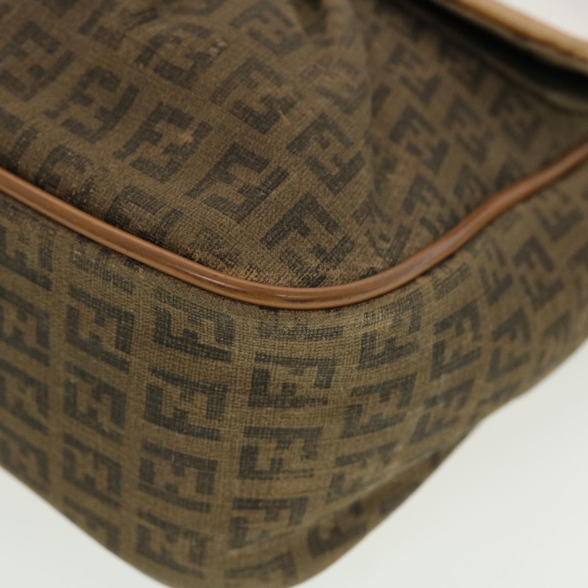 FENDI Zucchino Canvas Shoulder Bag Beige th3653