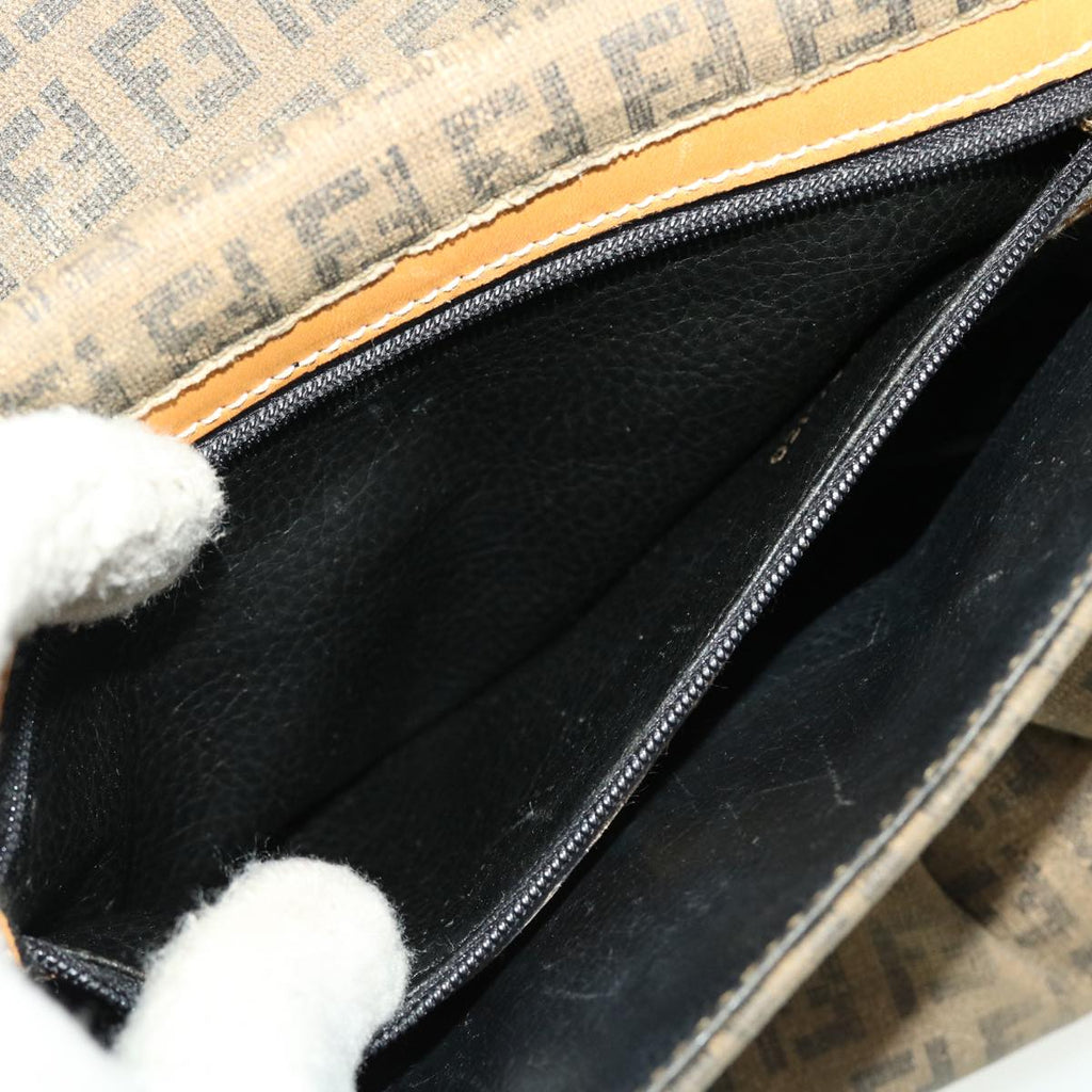 FENDI Zucchino Canvas Shoulder Bag Beige th3653