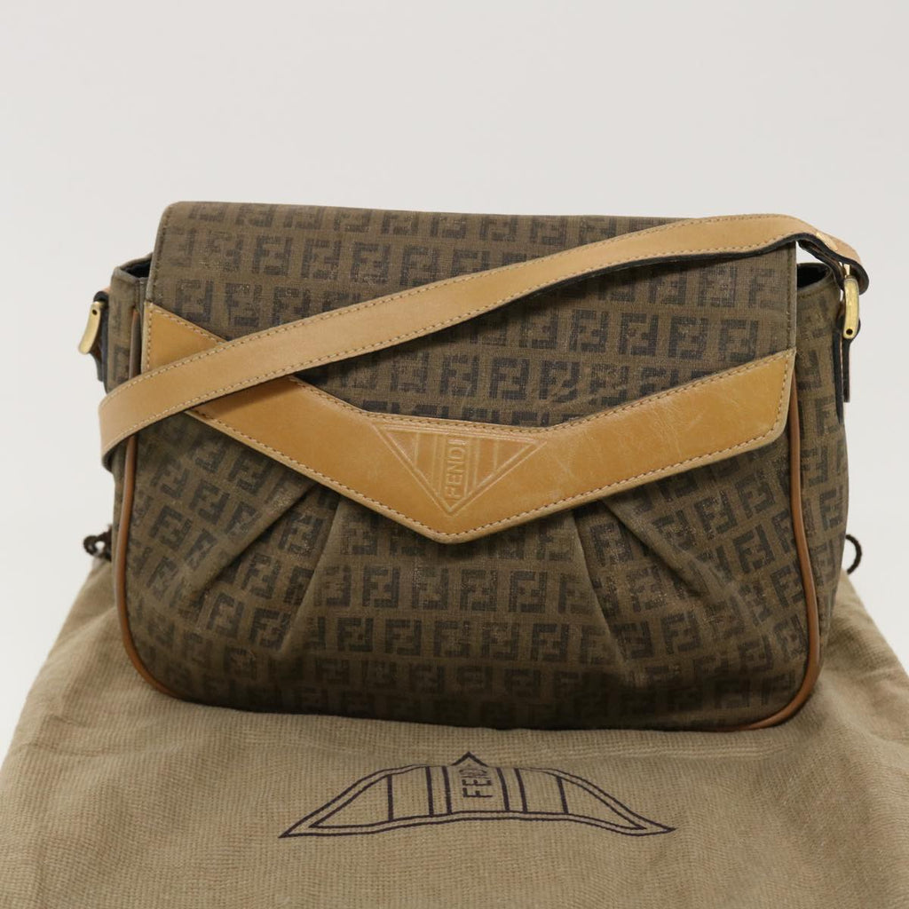 FENDI Zucchino Canvas Shoulder Bag Beige th3653