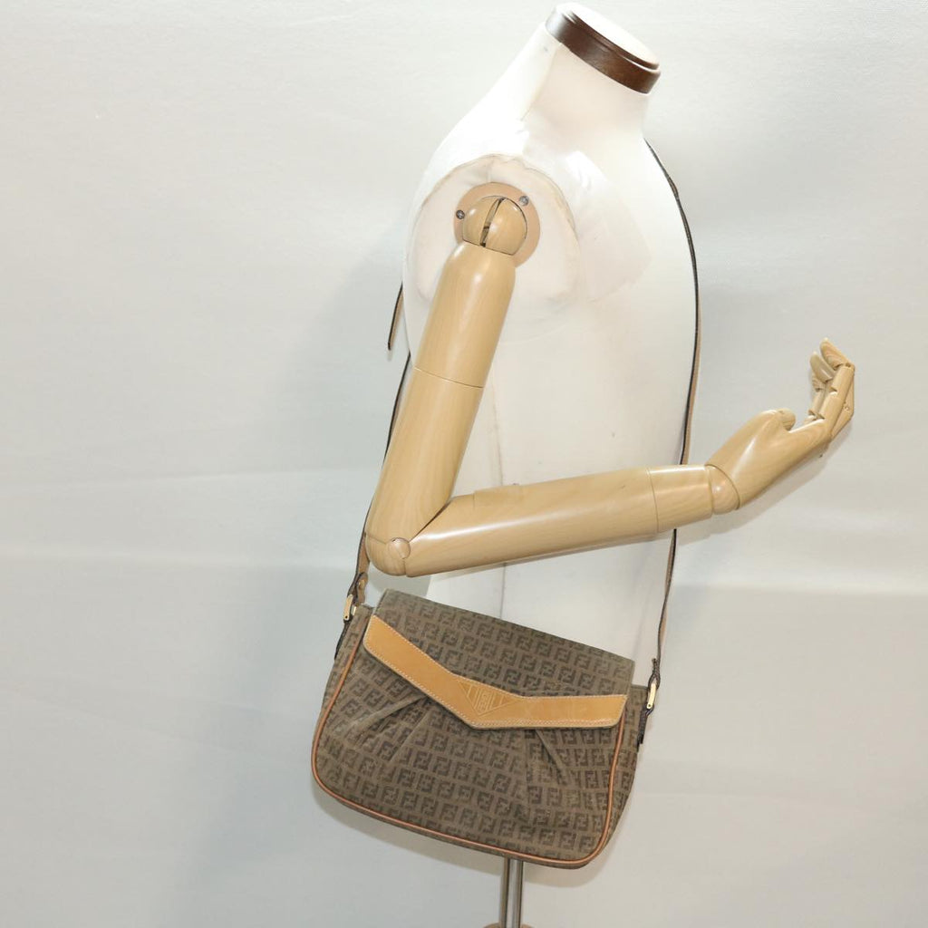 FENDI Zucchino Canvas Shoulder Bag Beige th3653