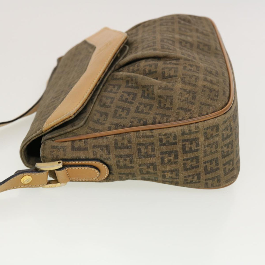 FENDI Zucchino Canvas Shoulder Bag Beige th3653