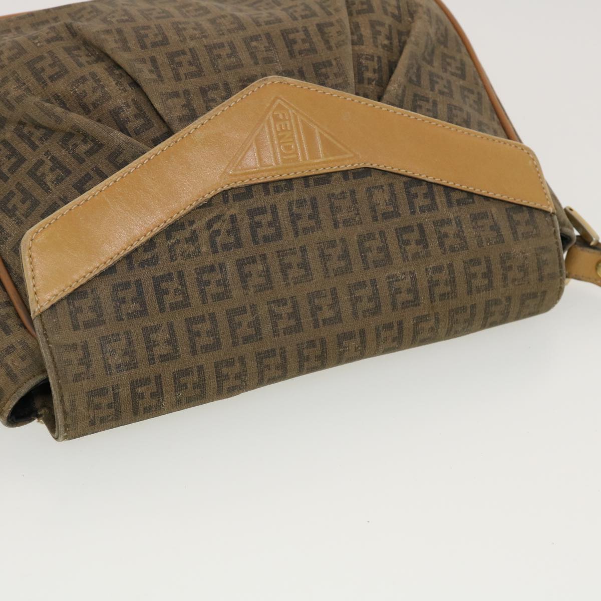FENDI Zucchino Canvas Shoulder Bag Beige th3653