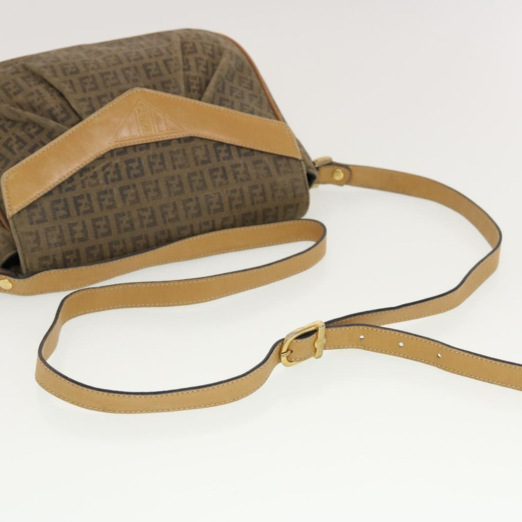 FENDI Zucchino Canvas Shoulder Bag Beige th3653