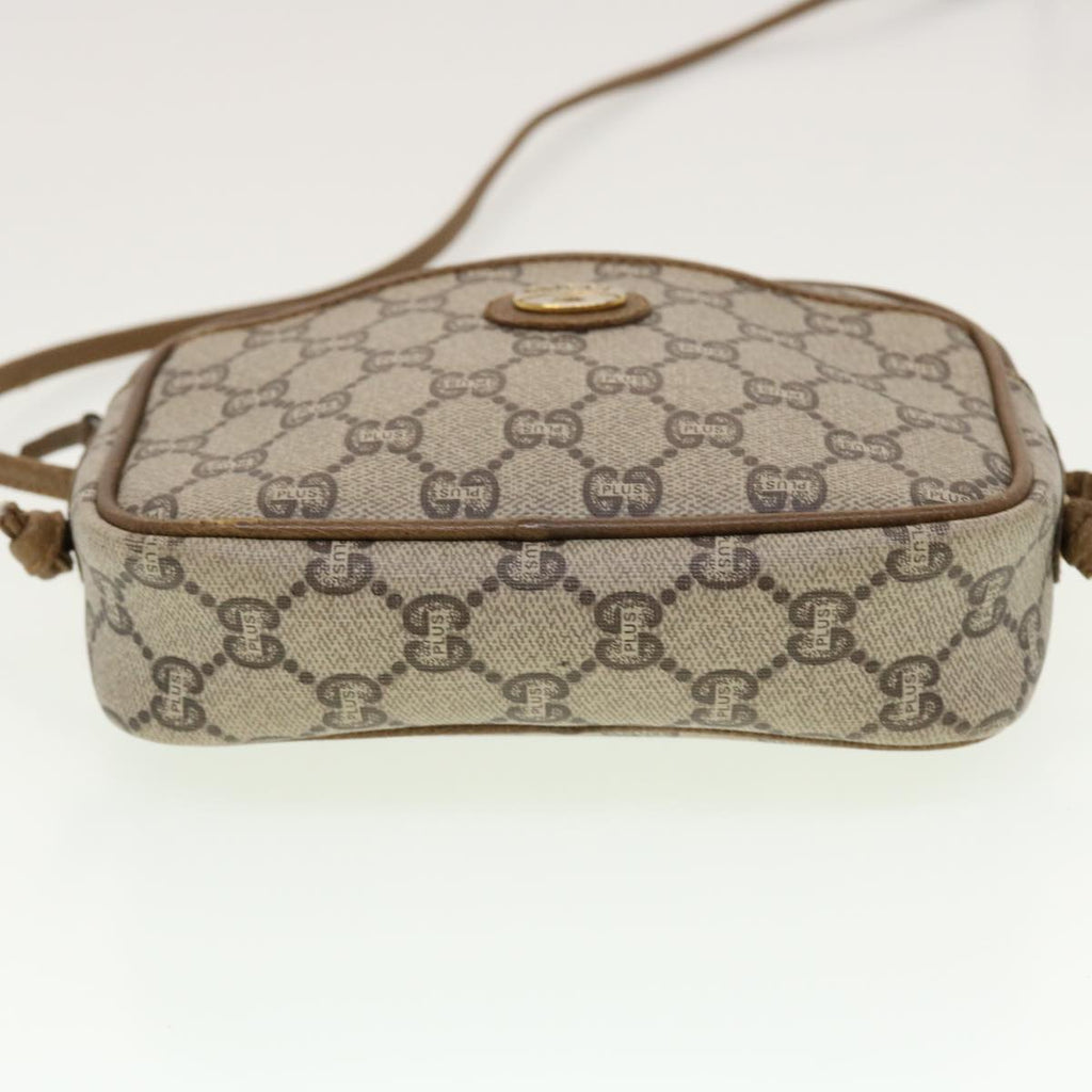 GUCCI GG Plus Canvas Shoulder Bag PVC Leather Beige th3681