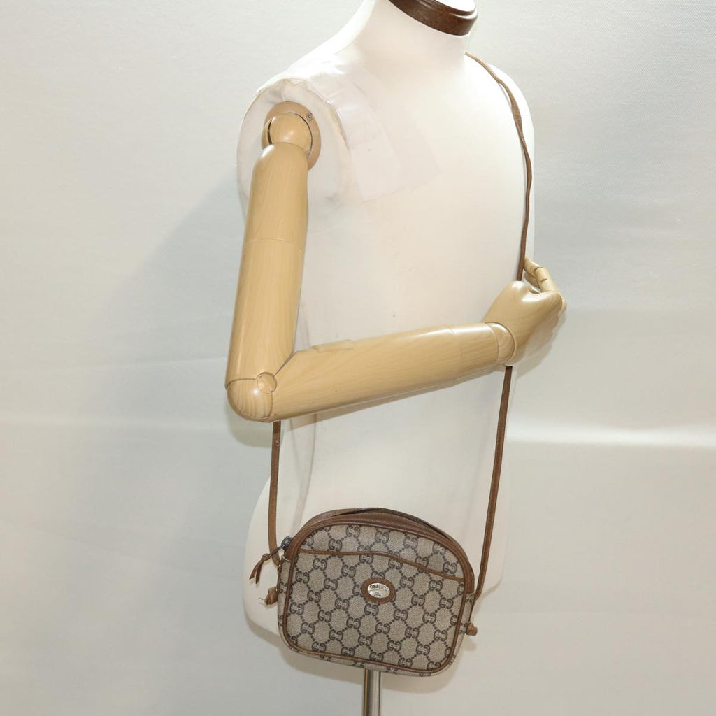GUCCI GG Plus Canvas Shoulder Bag PVC Leather Beige th3681