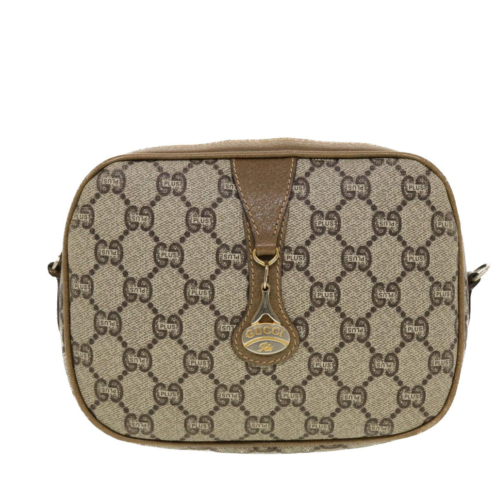 GUCCI GG Plus Canvas Shoulder Bag PVC Leather Beige th3682