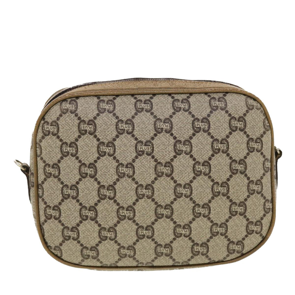 GUCCI GG Plus Canvas Shoulder Bag PVC Leather Beige th3682