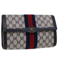 GUCCI GG Canvas Sherry Line Clutch Bag PVC Leather Gray Red Navy th3693