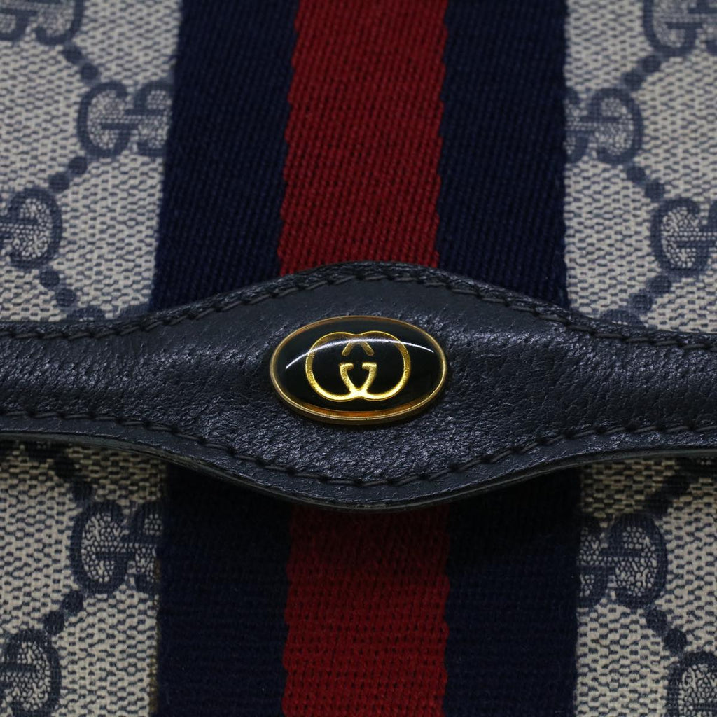 GUCCI GG Canvas Sherry Line Clutch Bag PVC Leather Gray Red Navy th3693