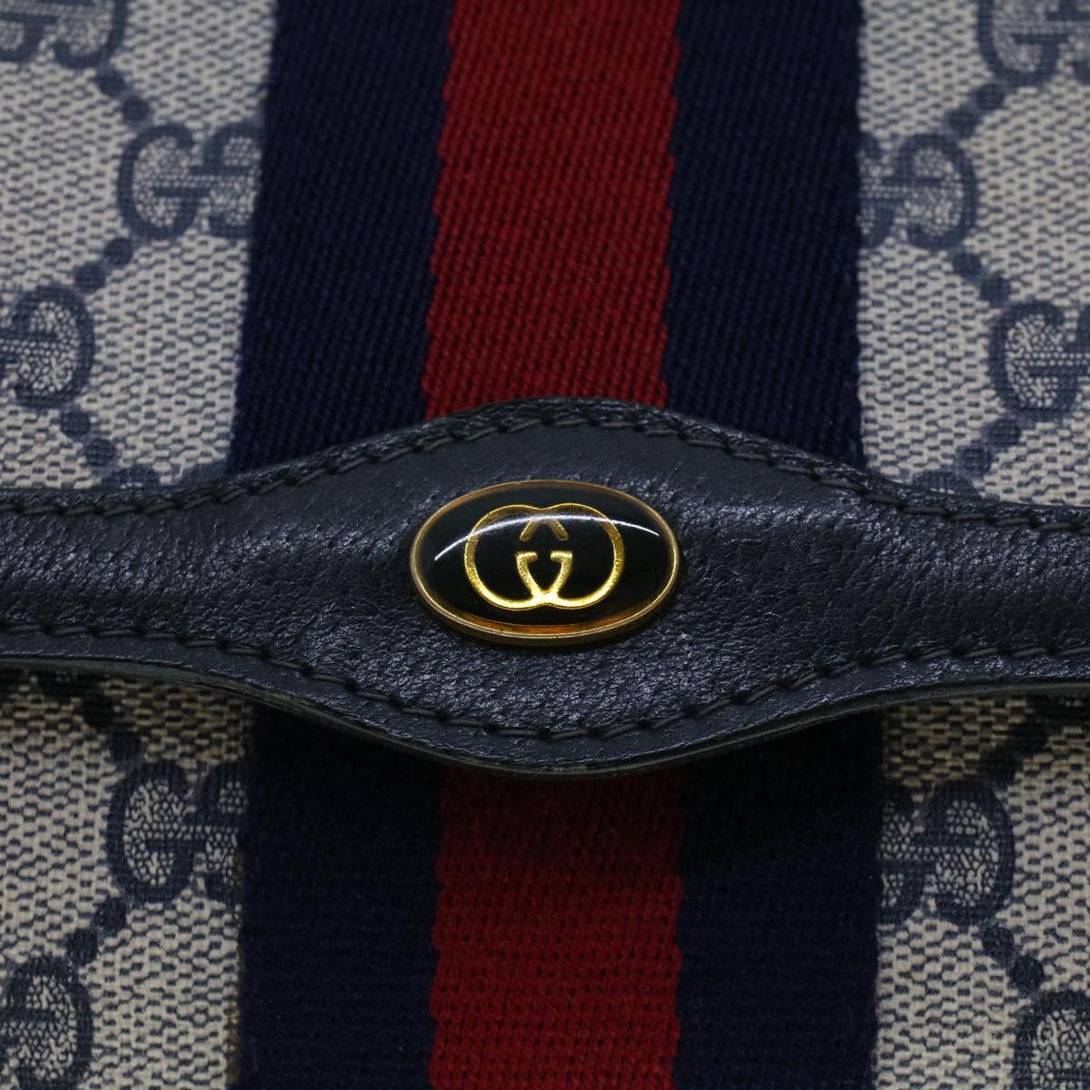 GUCCI GG Canvas Sherry Line Clutch Bag PVC Leather Gray Red Navy th3693