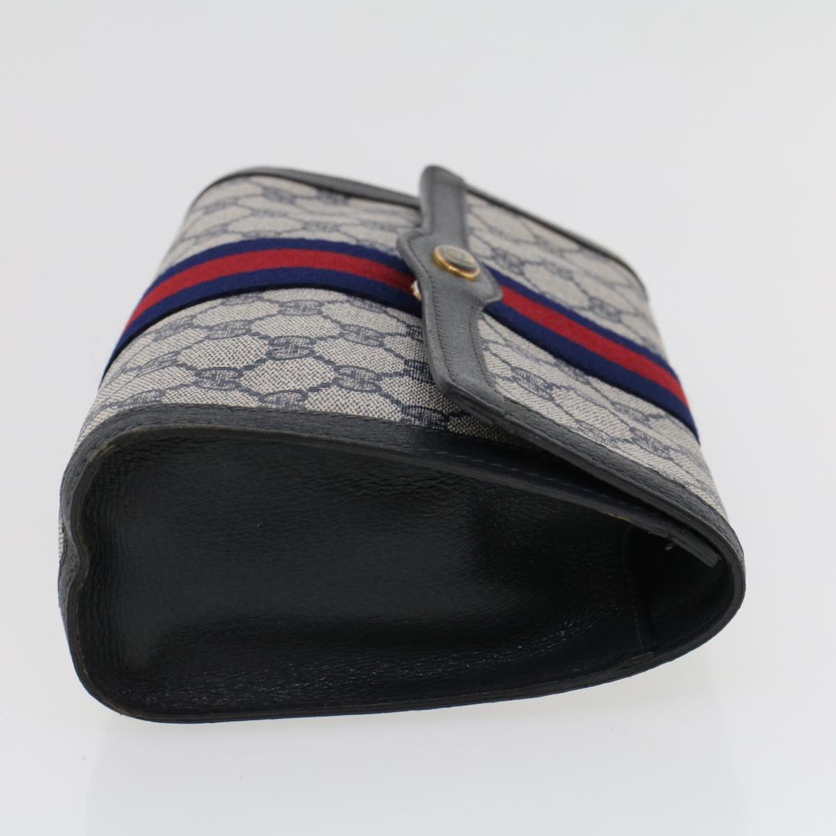 GUCCI GG Canvas Sherry Line Clutch Bag PVC Leather Gray Red Navy th3693