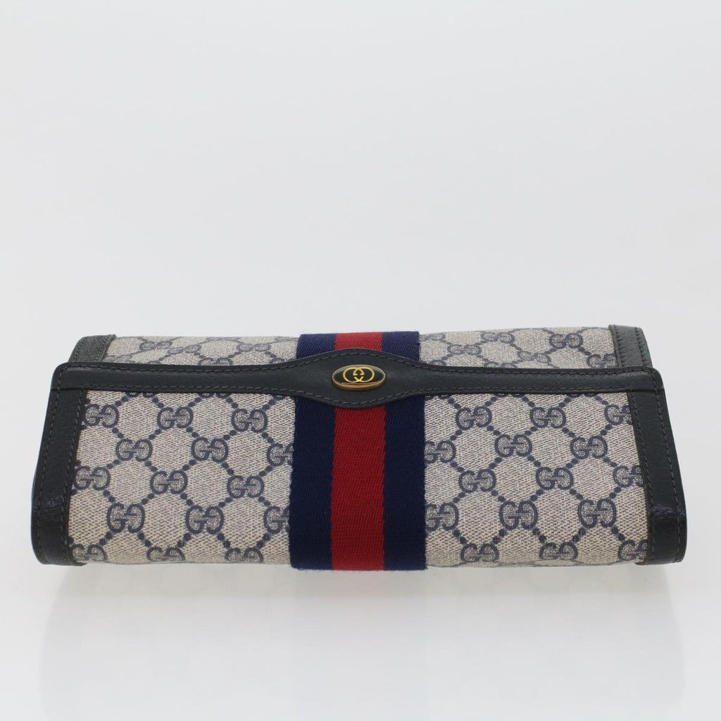 GUCCI GG Canvas Sherry Line Clutch Bag PVC Leather Gray Red Navy th3693