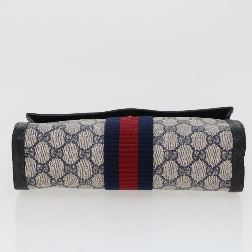 GUCCI GG Canvas Sherry Line Clutch Bag PVC Leather Gray Red Navy th3693