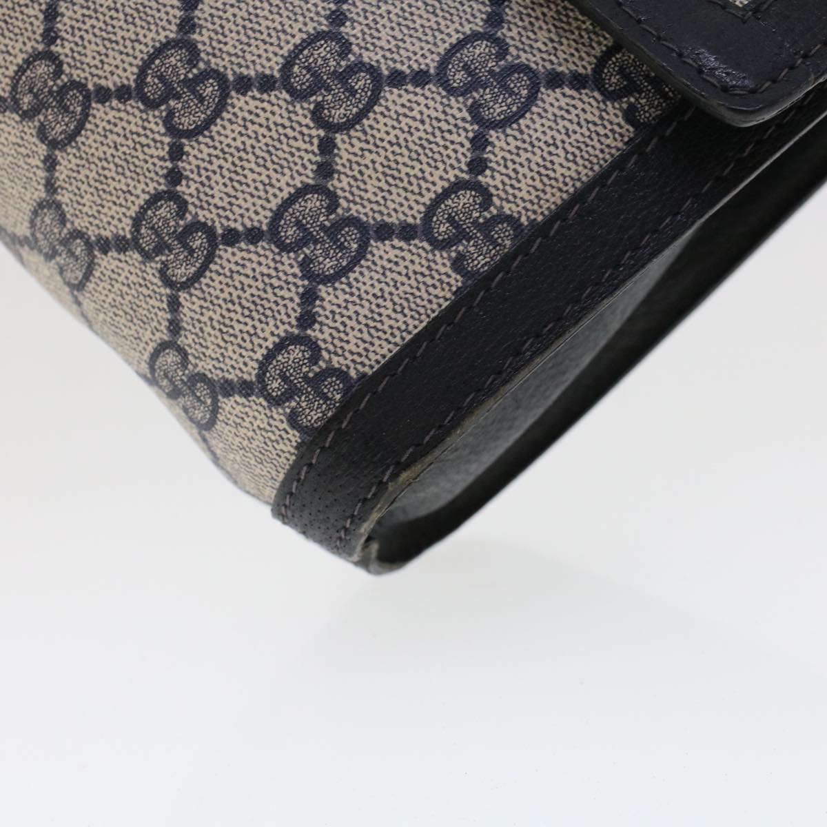 GUCCI GG Canvas Sherry Line Clutch Bag PVC Leather Gray Red Navy th3693